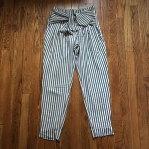 High Waist Sash Striped Pant